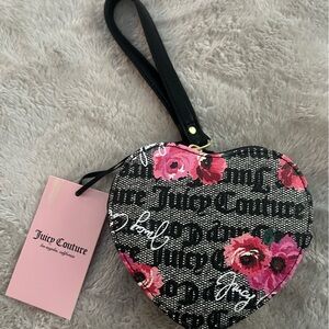 NWT Juicy Couture heart shaped change wristlet with rose images